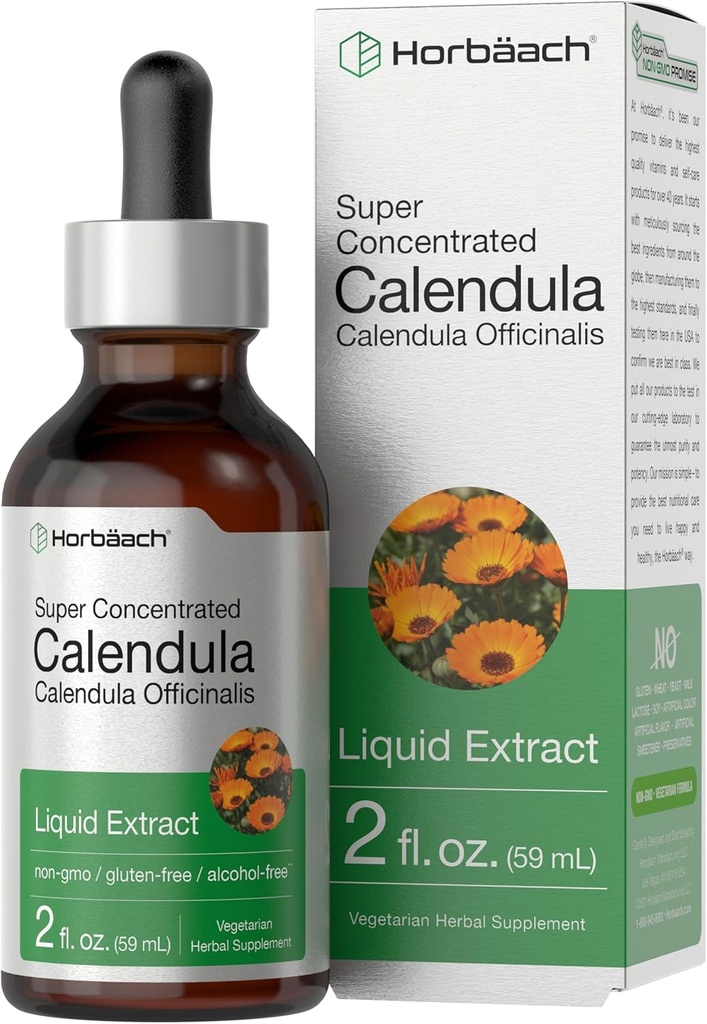 Horbäach Calendula Tincture | 2 fl oz | Liquid Extract Drops | Alcohol Free | Vegetarian, Non-GMO, Gluten Free Herbal Supplement