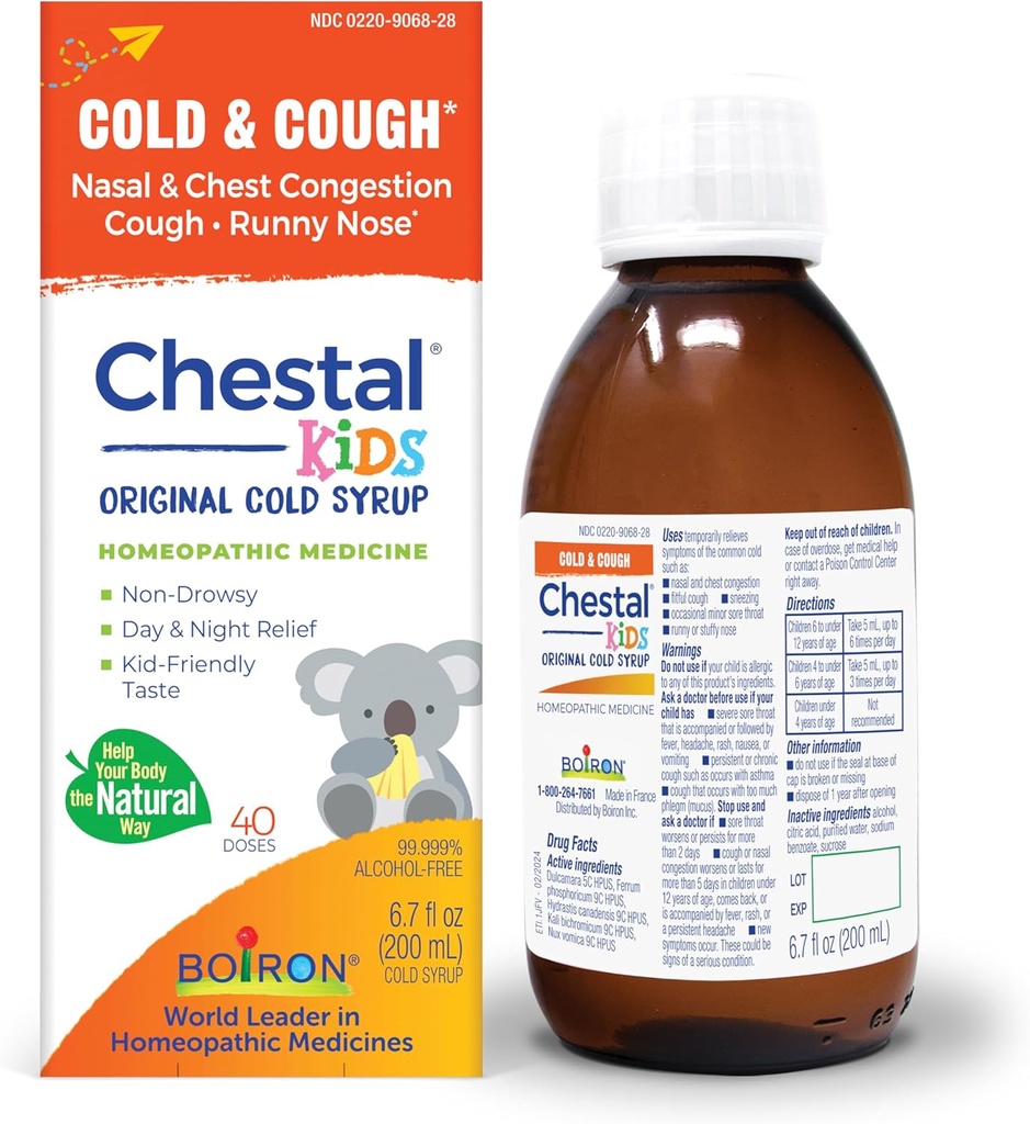 Boiron Chestal Children's Cold and Cough Syrup for Nasal and Chest Congestion, Runny Nose, and Sore Throat Relief - 6.7 Fl oz