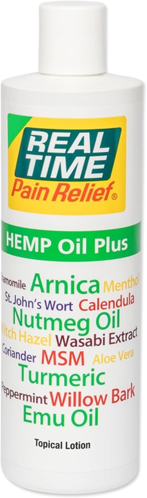 Gerçek Zaman Ağrısı Omp Oil Plus - 16oz Şişe | Hemp Oil ve 19 Doğal Malzemeler | Relieves Ortak ve Kas Discomfort | Arnica, Turmeric, MSM ve Emu Oil
