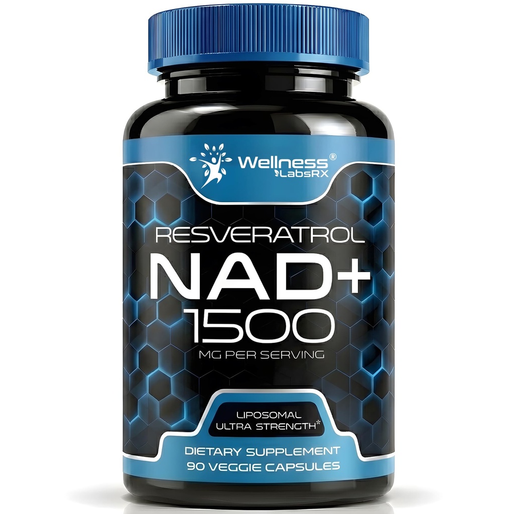 WELLNESS LABSRX NAD Supplement, 1500 mg - ABD Made Liposomal NAD+ Resveratrol ile birlikte, NAD Plus Boosting - Support Cellular Health, Stamina & Health Aging - Ultra Strength Capsules