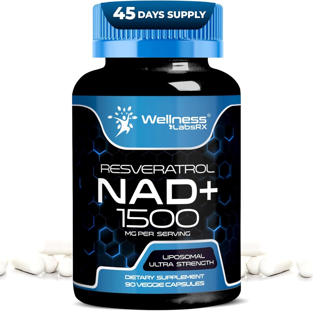 WELLNESS LABSRX NAD Supplement, 1500 mg - ABD Made Liposomal NAD+ Resveratrol ile birlikte, NAD Plus Boosting - Support Cellular Health, Stamina & Health Aging - Ultra Strength Capsules