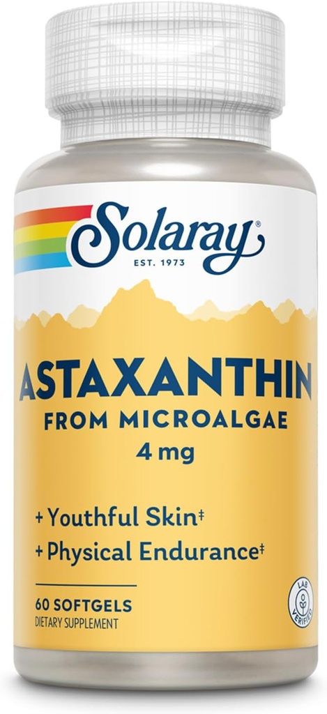 SOLARAY Astaxanthin 4 mg | Antioksi | Sağlıklı Göz, Skin, Cardiovascular Fonksiyonl & Ortak Destek | 60 Softgels