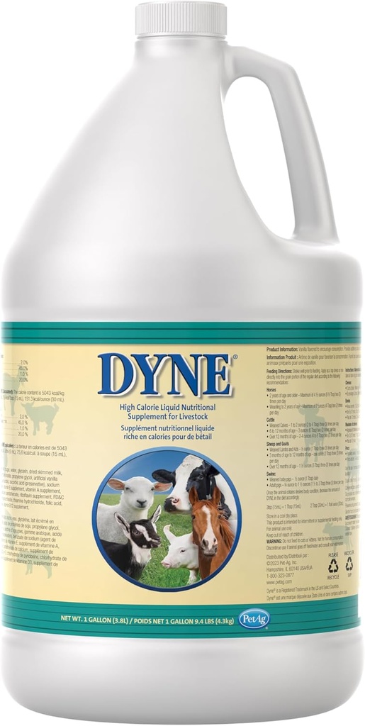 PetAg Dyne High Calorie Liquid Beslenme Supplement for Livestock - 1 Gallon - Eklenmiş Vitaminler - Aşırılık, Stresli veya Hayvanları Yeniden Keşfetmek için Mükemmel