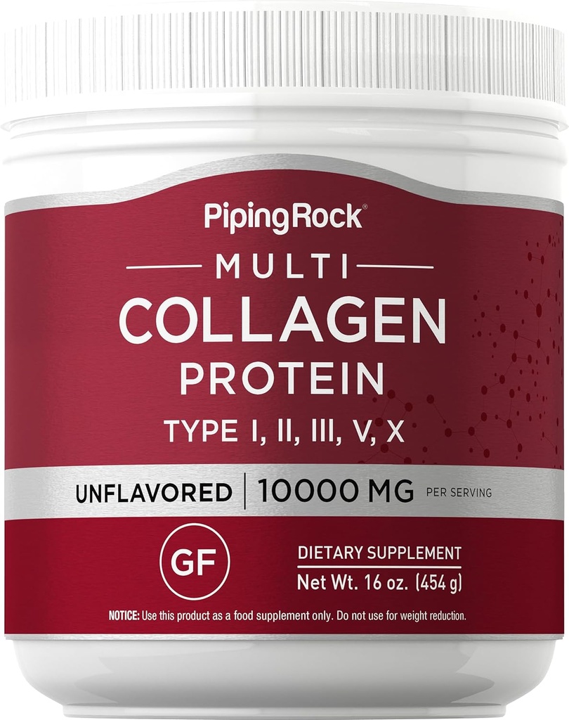 Piping Rock Multi Collagen protein Toz | 16 oz Unflavored | Tip I II III V X | 10000mg Peptides Kompleks Supplement for Men and Women | Gluten Free, Non-GMO Supplement