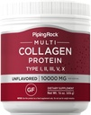 Piping Rock Multi Collagen Protein Powder | 16 oz Unflavored | Type I II III V X | 10000mg Peptides Complex Supplement for Men and Women | Gluten Free, Non-GMO Supplement