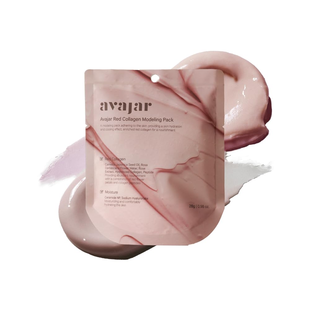 Avajar Red Collagen Modeling Pack | Hydrating Jelly Maske For Skin Pore Darning & Kaldırma | Yenileme Parlament | Collagen & Diatomaceous Earth, Ceramid | 0.98 oz