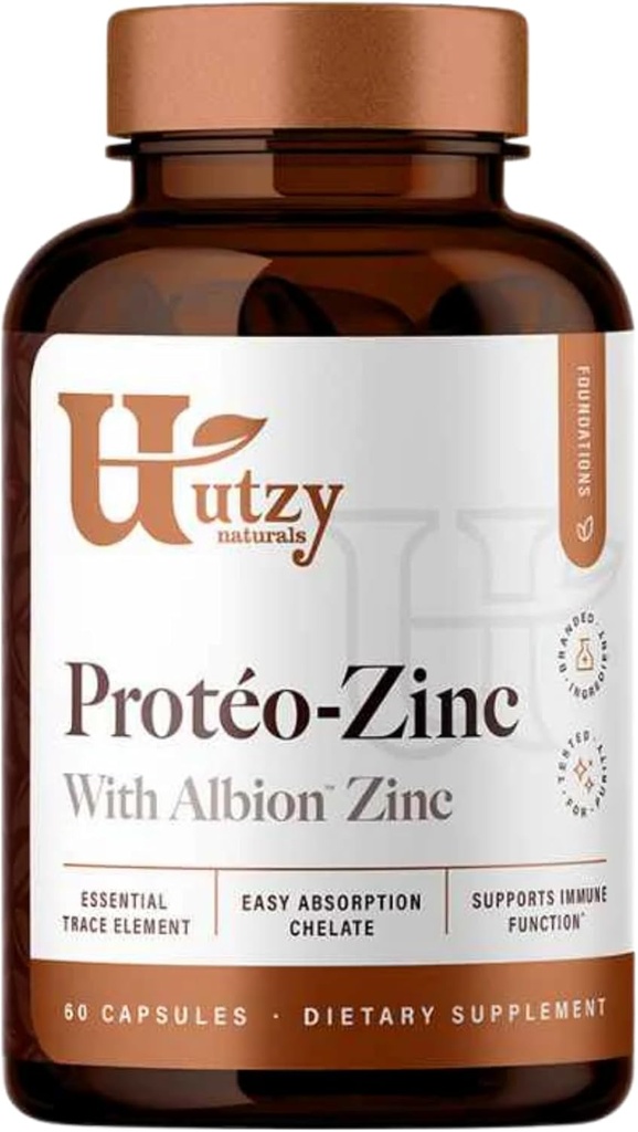Utzy Naturals Protéo-Zinc | Albion Chelated çinko Bisglycinate (TRAACS®) Immune Health | Made in the USA | 60 Capsules