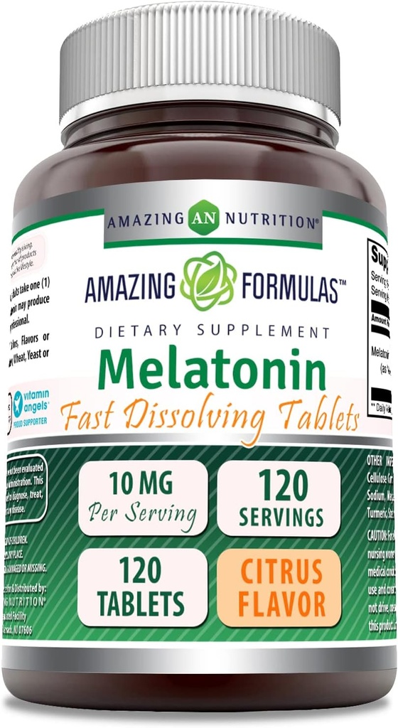 Amazing Formulas Melatonin 10 Mg | Hızlı Dağıtım Tabletleri Tamam | Citrus Flavor | Non-GMO | Gluten-Free | Made in USA (1 Pack | 120) Count)