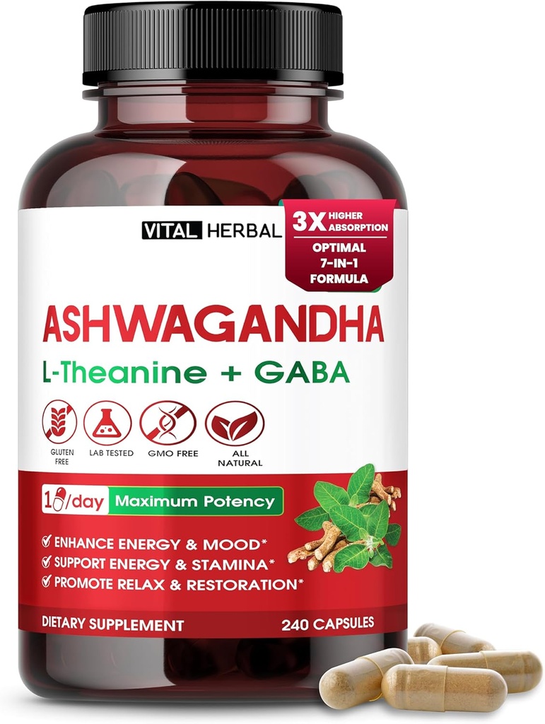 Συγκρότημα Ashwagandha με L-Theanine, Turmeric, Rhodiola & St. John’s Wort – Herbal Blend για την καθημερινή ευεξία – 240 κάψουλες