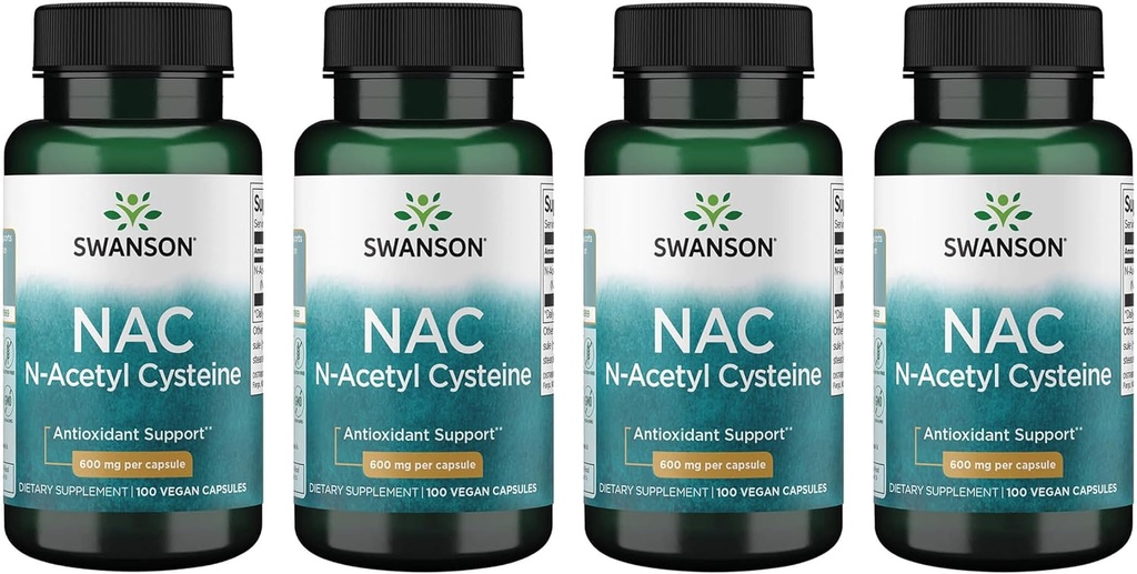 Swanson NAC - N- Acetyl Cysteine - Συμπλήρωμα 600 mg 100 Καψάκια (4 Συσκευασία)