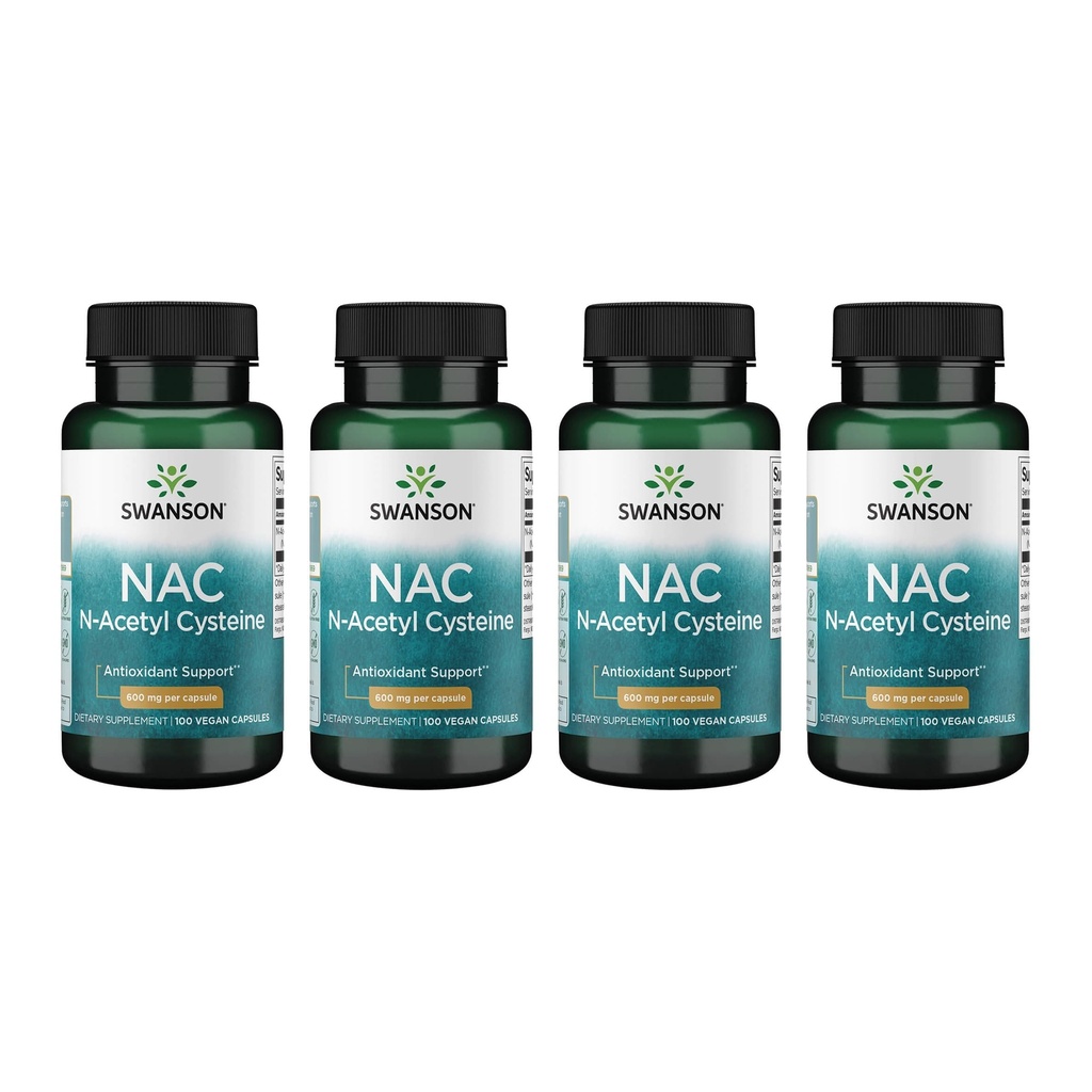 Swanson NAC - N-Acetyl Cysteine - 600 mg 100 Capsules (4 Pack)