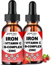 2 Pack Liquid Iron Supplement w/ Vitamin C, A, B-Complex, Vegan Iron Drops High Potency Liquid Vitamin & Iron Συμπληρώματα για γυναίκες, άνδρες και παιδιά -Υποστήριξη Red Blood Cell, Ενέργεια, Αναιμία & Κόπωση