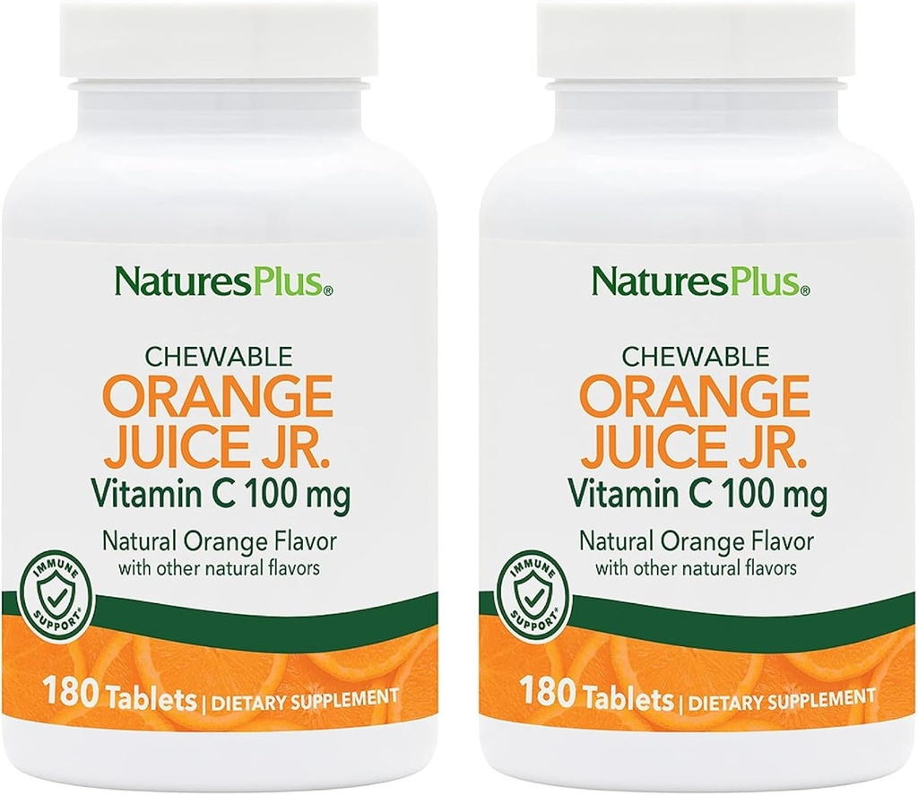 NaturesPlus Orange Juice Jr. - Pack of 2, 180 Chewable Tablet - 100 mg C - Vegetarian, Gluten Free - 360 Total Services