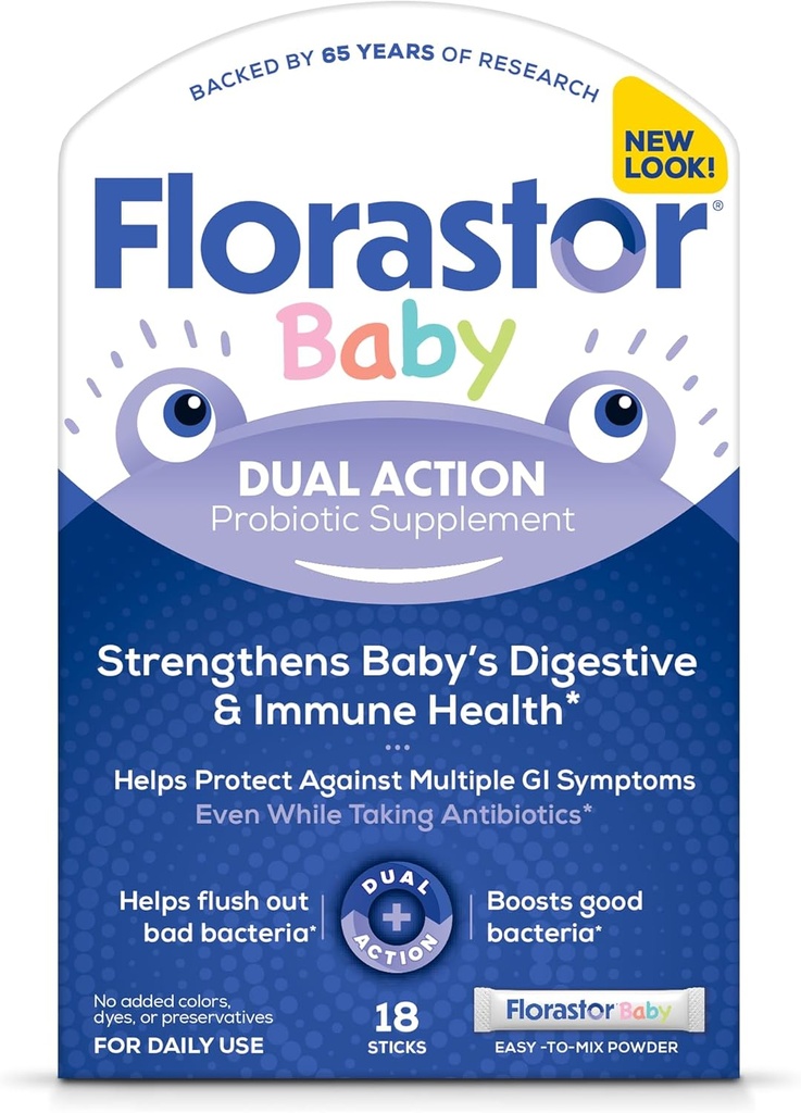 Florastor Bebek Günlük Probiyotik Tamam, Toz Süt, Formula veya Yumuşak Gıdalar, Saccharomyces Boulardii CNCM I-745 (18 Toz Sticks)