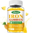Kadınlar ve Erkekler için Demir Gummies - Anemi & Iron Deficiency, B12 Vitamin C, çinko, Folate - Energy Boost, Sugar-Free, Pineapple Flavor, 60 Count