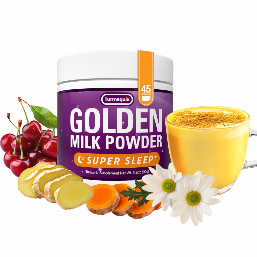 Turmaquik 3.2 Ounce Organic Golden Moon Milk Powder - Super Sleep Blend with Melatonin, Valerian, Chamomile, Lemon Balm, Turmeric, Ginger, Black Pepper, Curcumin, Cinnamon, and Cardamom