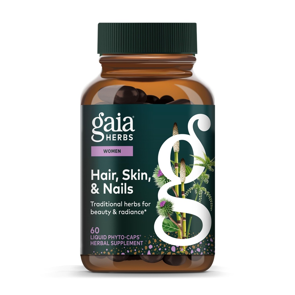 Gaia Herbs Hair, Skin & Nail Support - Helps Promotion Healthy Skin, Hair Growth & Nail Growth - with Horsetail, Alfalfa, Burdock, Gotu Kola & Nettle - 60 Vegan Liquid Phyto-Capsules (15-Day Supply)
