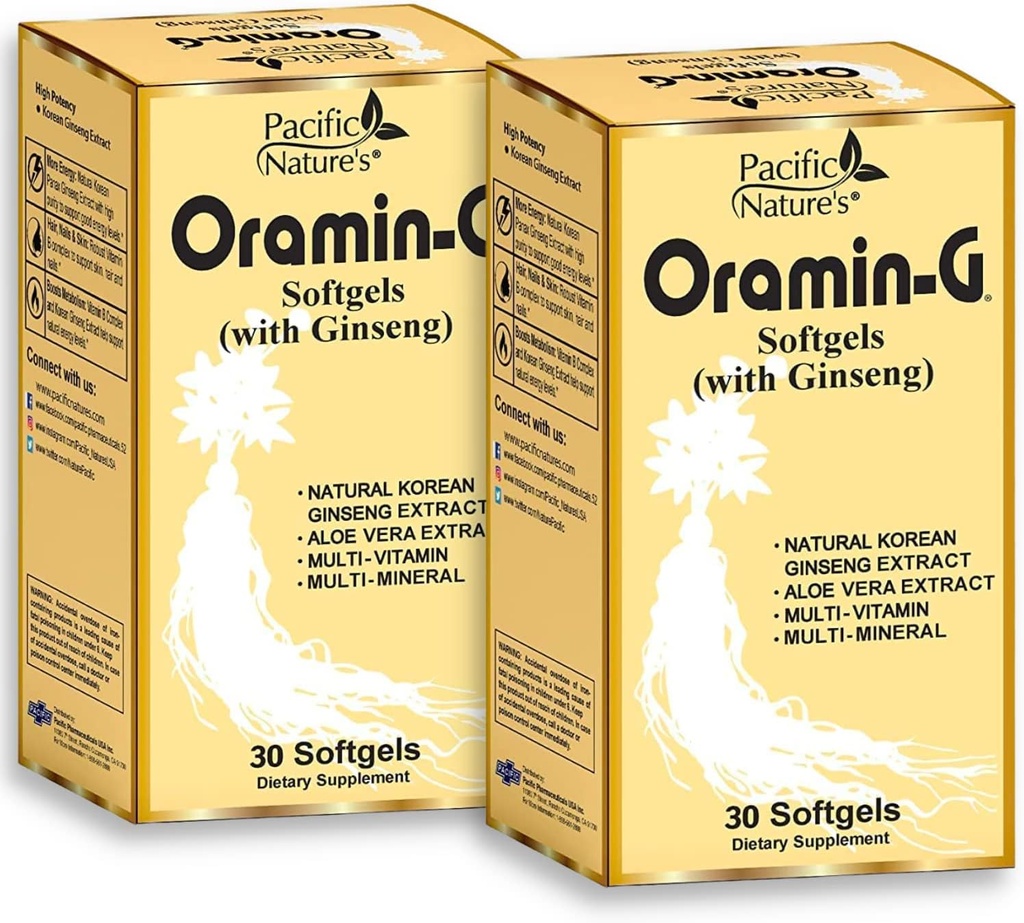 Pacific Nature's Oramin G (30 Softgels) ile Kore BTC, Aloe Vera, Vitamin B Kompleksi ve Enerji için çinko, Immunity, & Beslenme Desteği - 2 Paket
