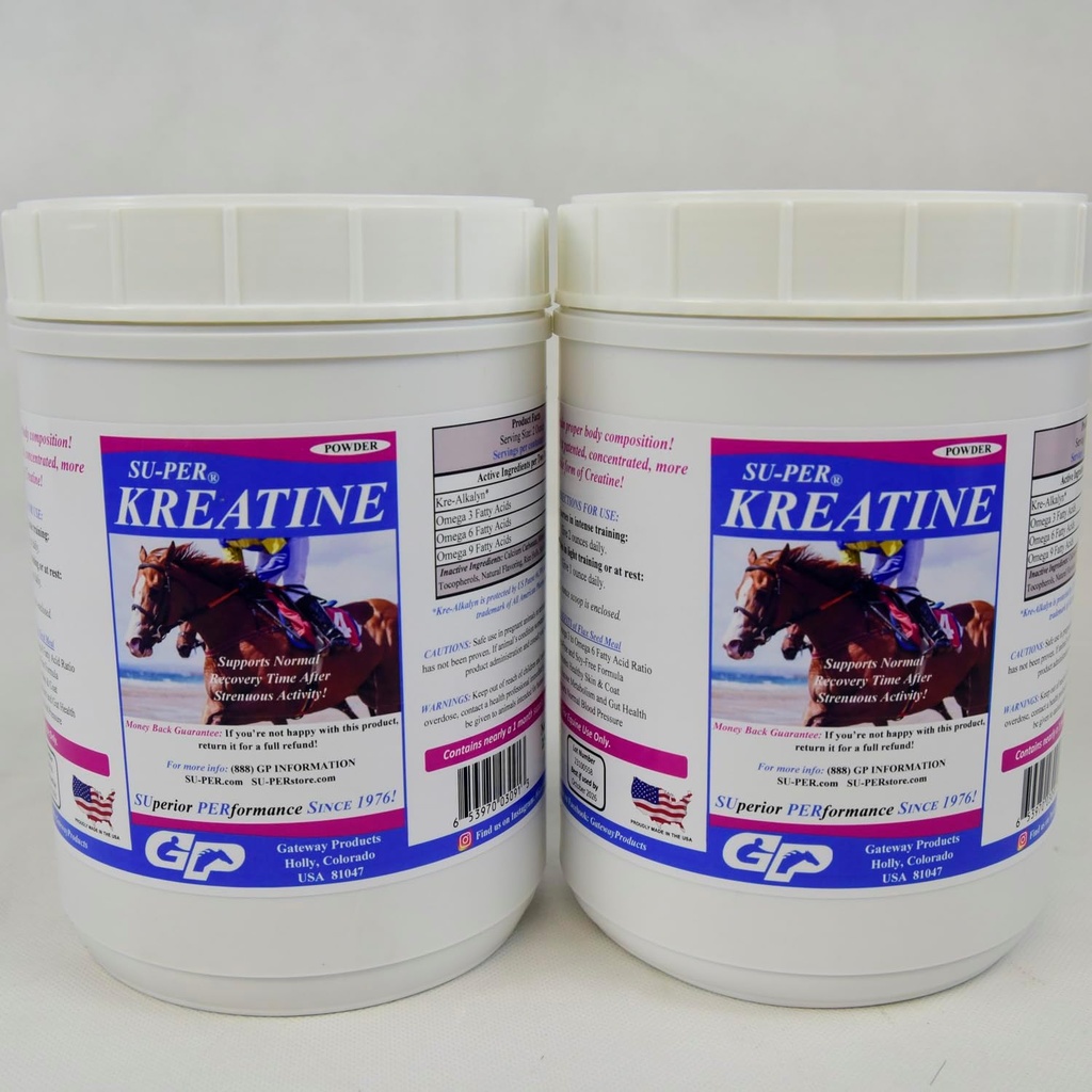 SU-PER Kreatine Energy Horse Supplement - Supports Energy Production, Stamina and Endurance - Equine Kre-Alkalyn - 2.5 Pound, (2 Pack)