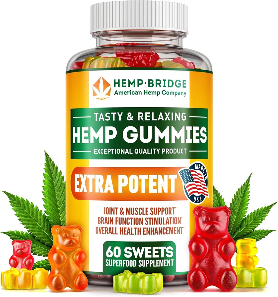 Hemp Gummies - ABD'de Made - Omega 3 Supplement with Hemp Oil - Fruity Gummies for Commons, Muscles, Relax, Calm, Sleep, Skin ve Nails