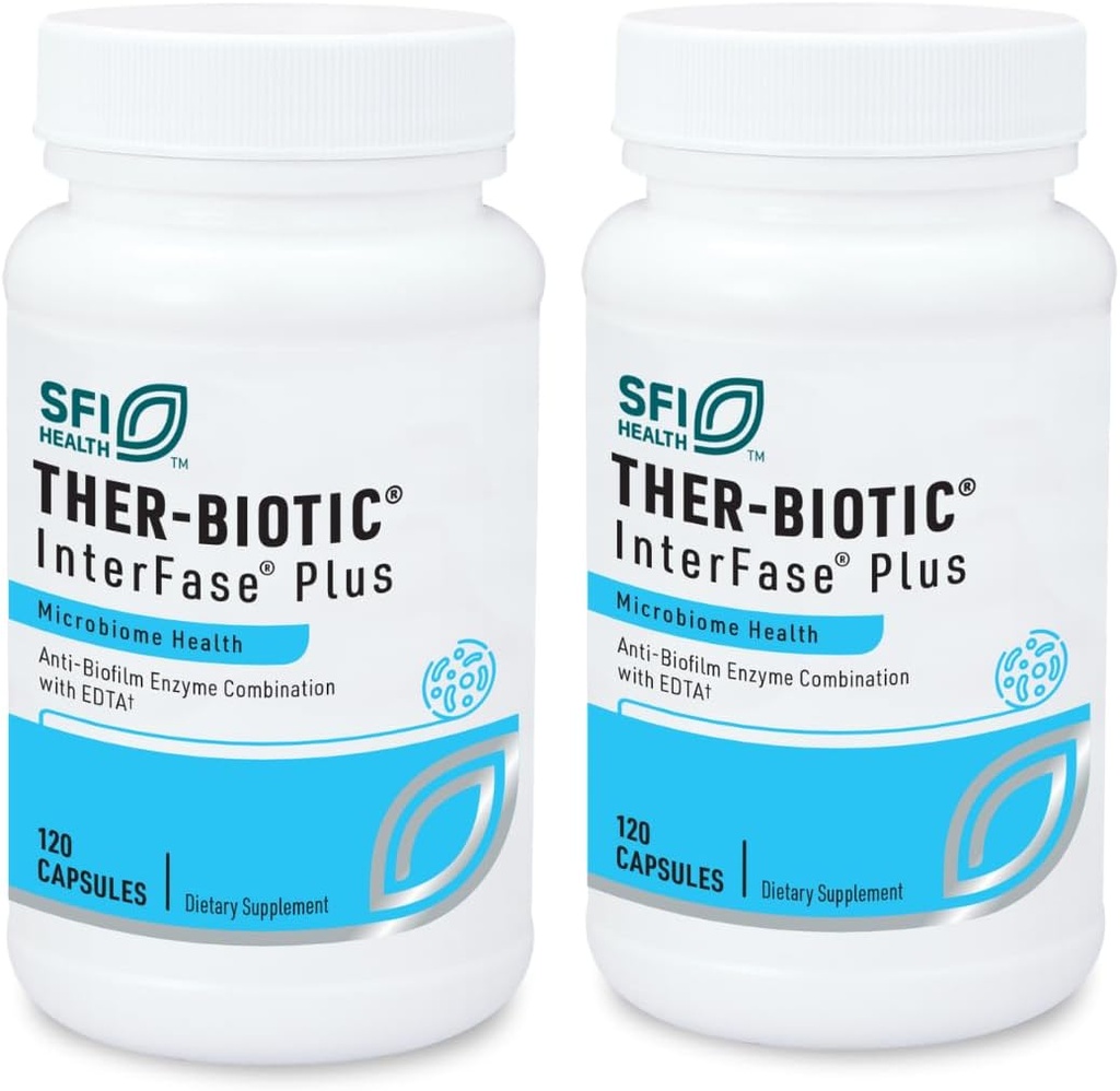 Klaire Labs SFI Health Interfase Plus - Ένζυμο Συνδυασμός για Διακοπή Biofilm Matrix + EDTA - Γαστρεντερικό Σύστημα, Χλωρίδα, Βιοφίλμ & Υποστήριξη Detox (120 Κάψουλες / 2 Πακέτο)