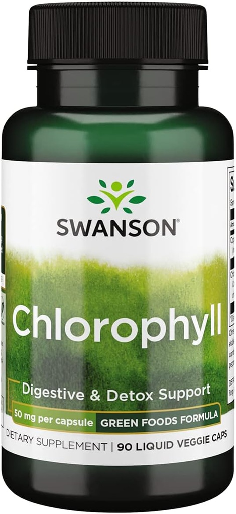 Swanson Chlorophyl - Green Foods Formula Υποστήριξη της Φυσικής Διαδικασίας Καθαρισμού & Αποσμητικό του Σώματος - Προάγει την υποστήριξη της υγείας των ορνίθων - (90 Liquid Veggie Κάψουλες, 50mg Καθένα)
