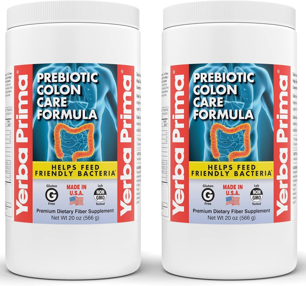 Yerba Prima Prebiyotik Kolon Bakım Formula, 20 oz Toz (FOS ile 2) - Doğal Psyllium Fiber, Magnezyum, Selenium - Non-GMO, Gluten Free, Vegan Daily Supplement - Erkekler ve Kadınlar için