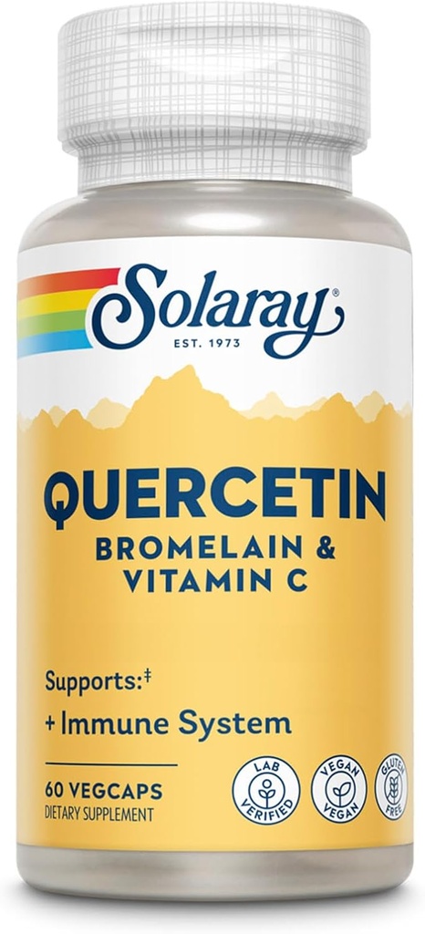 SOLARAY Quercetin με Βρομελαίνη και Βιταμίνη C - Συμπλήρωμα Ανοσολογικής Υποστήριξης - Αντιοξειδωτικό και Καρδιολογικό Σύμπλεγμα Υγείας με Quercetin 500mg και 1235mg VIT C - Vegan, 60-Day Εγγύηση, 30 Serv, 60 VegCaps