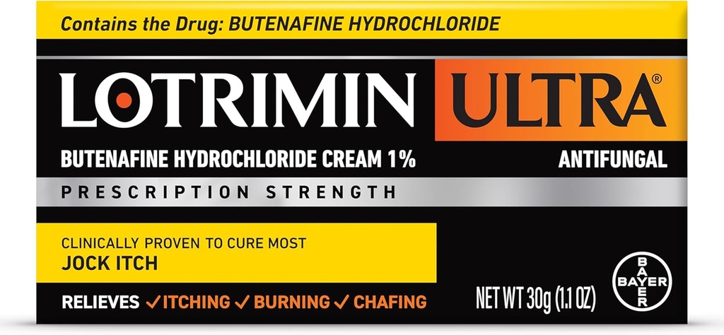 Lotrimin Ultra Antifungal Jock Itch Cream with Butenaﬁne Hydrochloride, Jock Itch Treatment for Men, Women, and Kids Over The Age of 12, 1.1 oz Tube