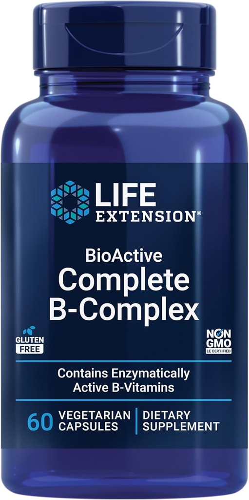 Life Extension BioActive Complete B-Complex, Heart, Brain and Nerve Support, Healthy Energy, Metabolism, Complete B Complex, 60 Vegetarian Capsules