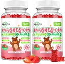 Kids Magnesium Glycinate Gummies, Magnesium Supplement with L-Theanine, Vitamin B6, D3 for Kids & Adults, Calm Magnesium for Sleep Relaxation,Brain,Bones,Sugar Free Strawberry 120ct