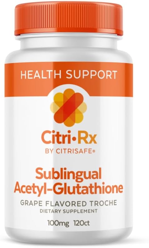 CitriRx Υπογλώσσιο Acetyl Glutathione 100mg, 120 ct Lozenges - 4 Mos Supply - Grape Flavor - Made in USA
