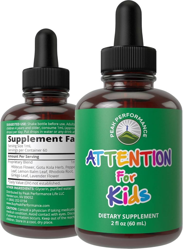 Çocuk Focus Drops. Dikkat, Concentration için sıvı takviyesi, Dikkat, Beyin, Hafıza. Bitter Taste. Natural Non-Habit Form Sugar Free 7-in-1 Vegan Nootropic for Children, Youngrs