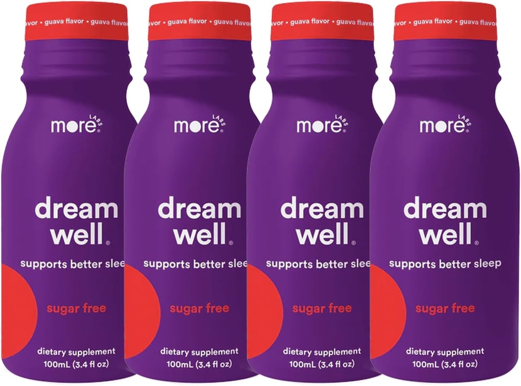 More Labs Dream Well Holistic Sleep Shot Drink 4 Pack | Non-Habit Form | Lemon Balm, Melatonin ve Glycine | Sleep Support Solution