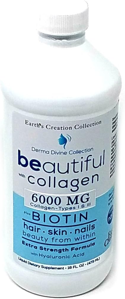 Sıvı Collagen 6000MG Tip I & III with Biotin for Healthier Hair, Skin and Nails (16 fl oz)