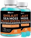 Shilajit Sea Moss Ashwagandha Gummies with Turmeric, Black Seed Oil, C D for Men & Women, Shilajit ve Ashwagandha Gummy, All in 1 Supplements for Immune, Abxia & Energy Support