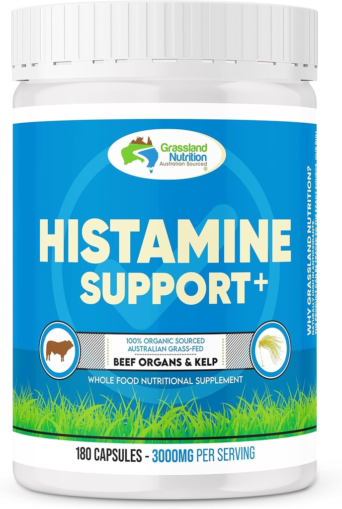 GRASSLAND NUTRITION 100% Βιολογικό Αυστραλίας: Histamine Υποστήριξη βοείου κρέατος Παιδικό όργανο - Ισταμίνη Υποστήριξη, Υψηλή σε DAO (180 κάψουλες)