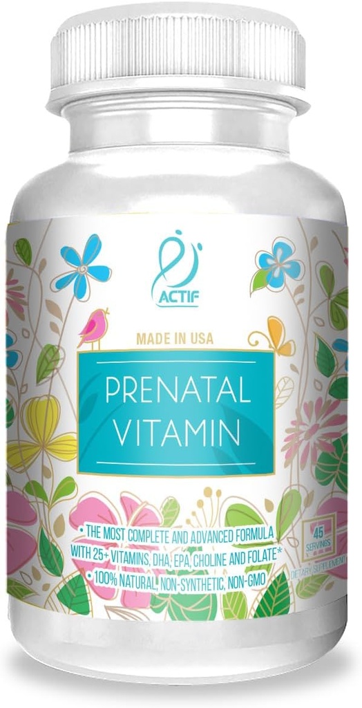 ACTIF Organik Prenatal Vitamin 20+ Vitamins, Omega-3, DHA, Organik Herbs, ABD'de yapılan 90 Count
