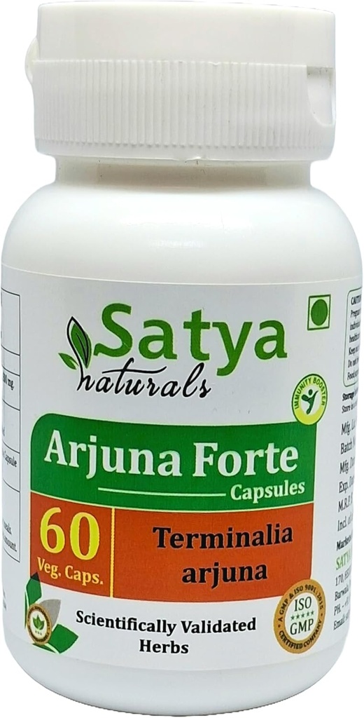 Arjuna Forte Capsules 500 mg. 60 Veg. Capsule | Arjuna (Terminalia Arjuna) Men ve kadınlar için Kapsüller | Ayurvedic Herbal Supplement/R capturedes | 10:1 Forte (1 Şişe 60 Capsules)