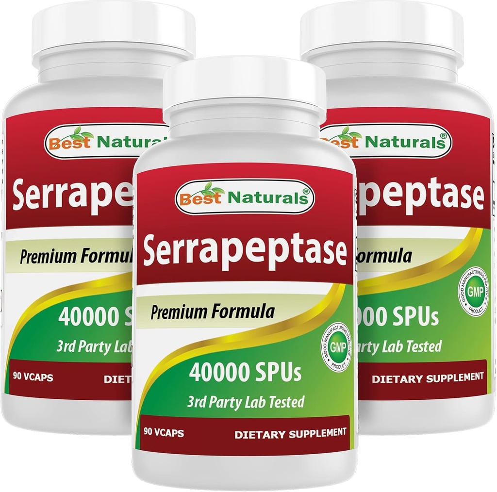 En İyi Doğallar Serrapeptase 40000 SPUs 90 Vcaps (90 Count (Pack of 3))