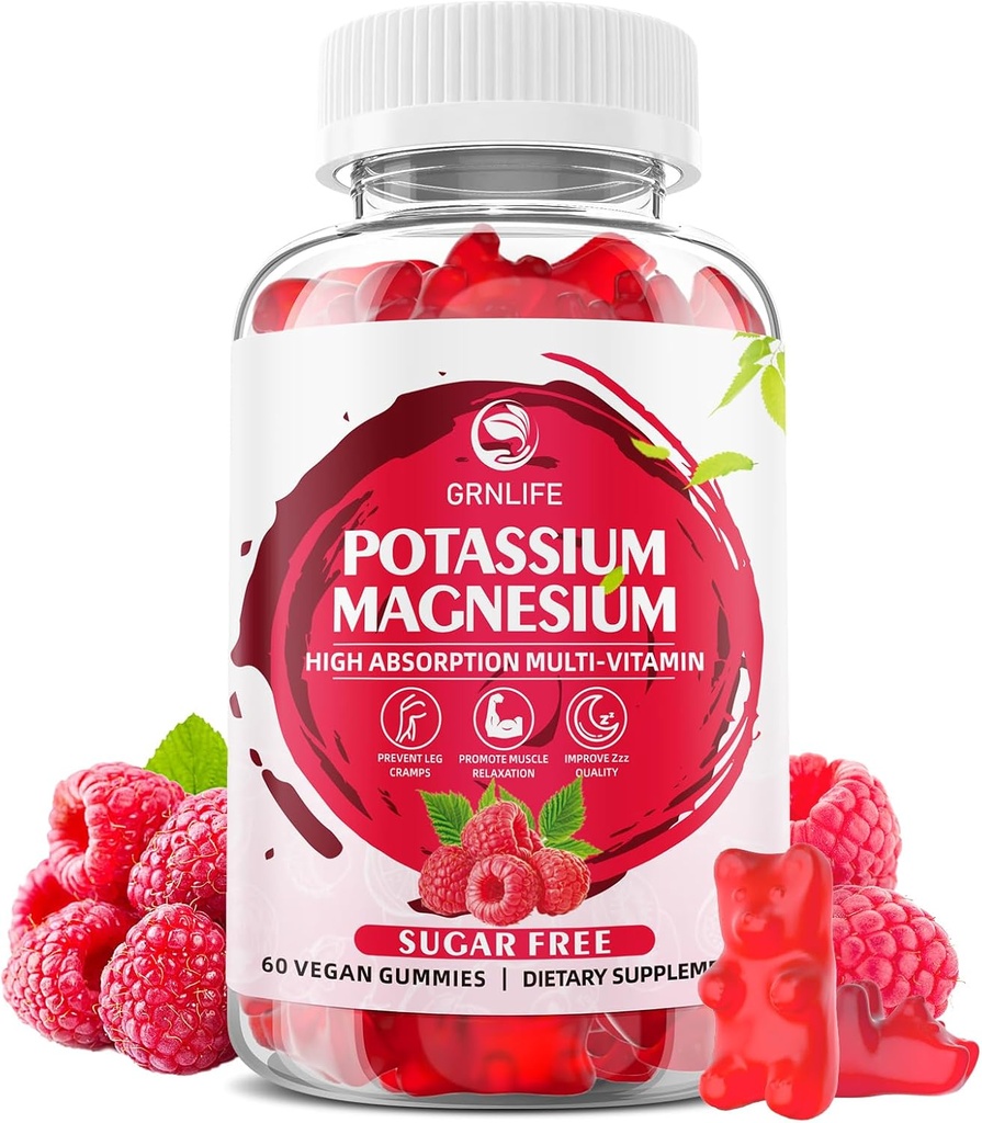 Κάλιο Συμπληρώματα Μαγνησίου Gummies, Κάλιο Gummies για ενήλικες παιδιά, Υψηλή Απορρόφηση Μαγνήσιο Γλυκινικό για τα πόδια Cramps & ανοσοποιητική υγεία, ζάχαρη-ελεύθερο, Βατόμουρο Γεύσεις, 60 Count