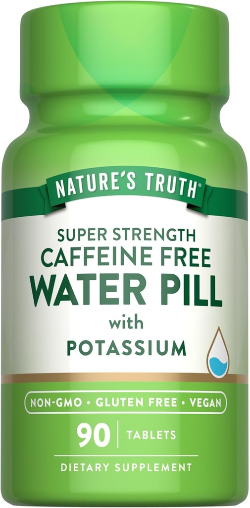 Nature's Truth Super Strength Water Pill with P properties | 90 Count | Caffeine Free | Vegan, Non-GMO & Gluten Ücretsiz