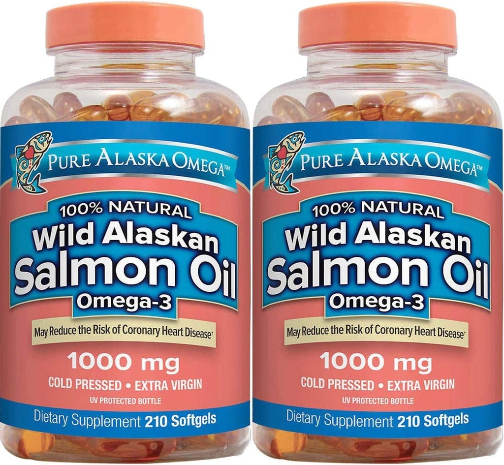 Pure Alaska Omega-3 Wild Alaskan Salmon Oil 1000mg Softgels 2 Packs (210-Count each)