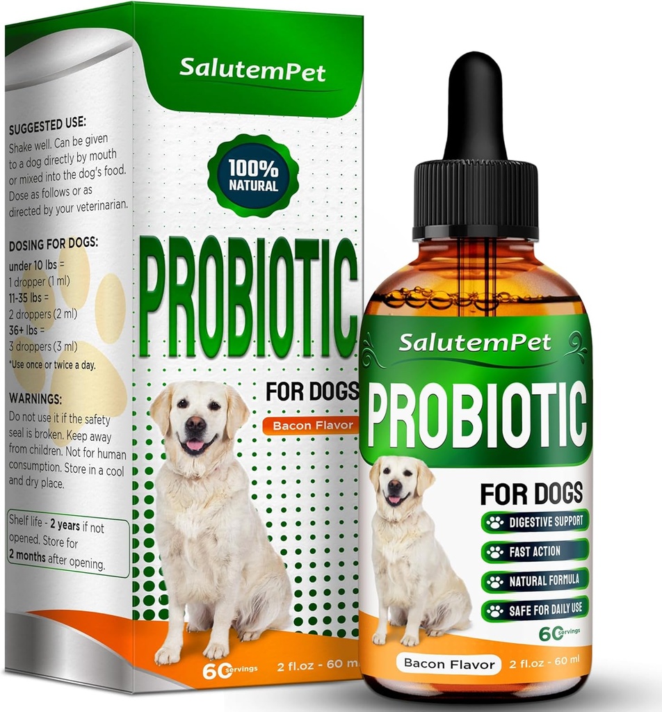 Köpekler için Probiyotikler | Köpekler ve Puppiler için Sıvı Probiyotikler | Prebiyotik & Digestive Enzymes | Gut Flora Desteği ve Digestive Care | Bacon Taste | 2 Oz Oz
