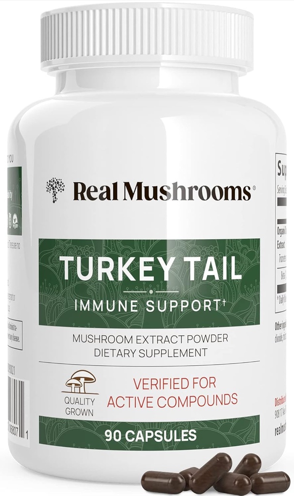Real Mushrooms Türkiye Tail Capsules – Organik Mushroom Extract for Wellness & Daily Rhythm – Vegan, Non-GMO, No Fillers Turkey Tail Extract - 90 M Countroom Supplements