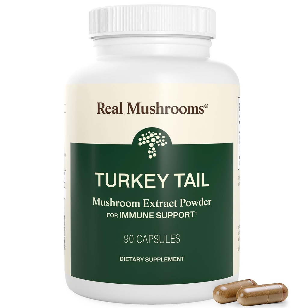 Real Mushrooms Turkey Κάψουλες ουράς – Βιολογικό εκχύλισμα μανιταριών για Wellness & Daily Rhythm – Vegan, Non-GMO, No Fillers Turkey Tail Extract – 90 Count Mushroom Συμπλήρωμα