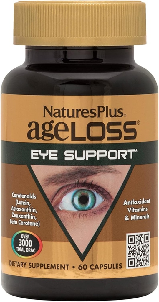 Natures Plus AgeLoss Eye Support - 60 Capsules - with Lutein, Astaxanthin & Zeaxanthin - Vegetarian, Gluten Free - 30 Servings