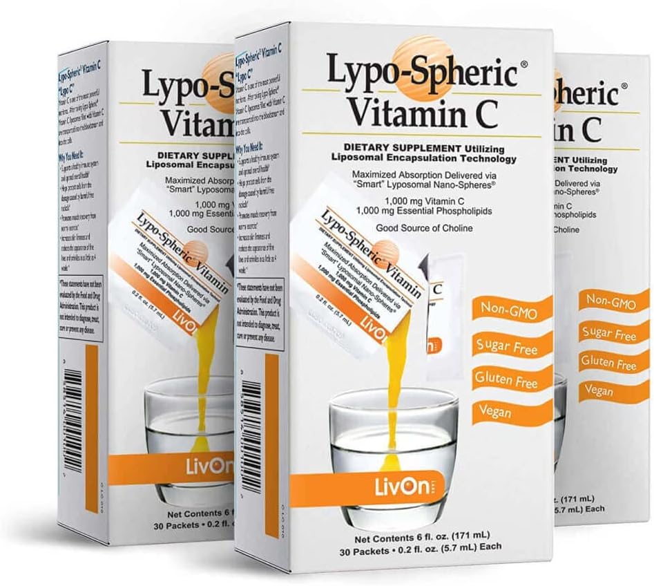 LivOn Laboratories Lypo–Spheric Vitamin C – 3 Cartons (90 Packets) – 1. 000 mg Βιταμίνη C & 1. 000 mg Απαραίτητα Φωσφολιπίδια Per Packet – Liposome Encapsuled for βελτιωμένη απορρόφηση – 100% Μη ΓΤΟ
