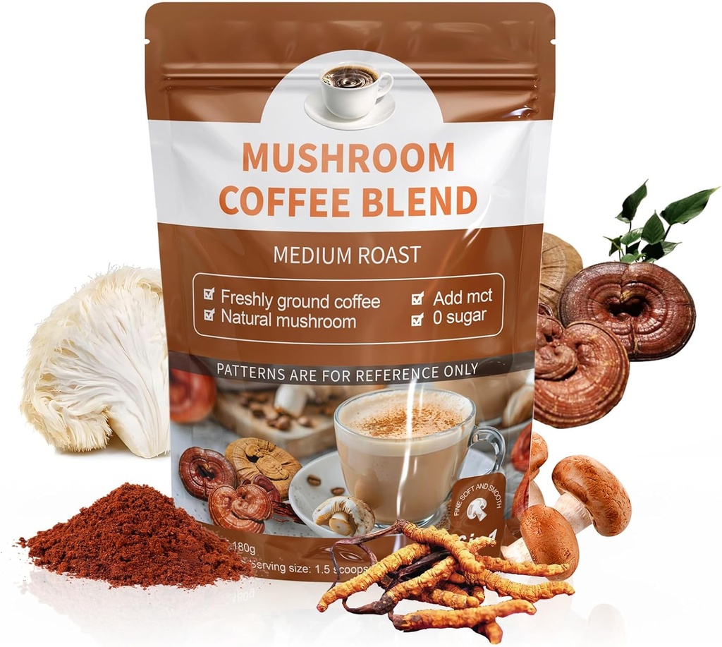 Organik Lion's Mane, Cordyceps, Shiitake, Reishi & Turkey Tail Mushroom Coffee Assembly - Supports Gut, Energy, Focus & Brain Health Health