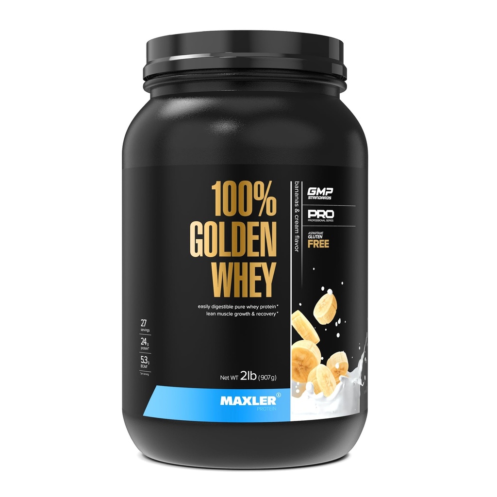 Maxler 100% Χρυσή πρωτεΐνη ορού γάλακτος - 24g πρωτεΐνης ανά σερβίρισμα - Premium σκόνη πρωτεΐνης ορού γάλακτος για Pre Post προπόνηση - Fast-Absorbing συμπύκνωμα ορού γάλακτος, απομόνωση & υδρολυτικό μείγμα - Μπανάνες & κρέμα 2 lb
